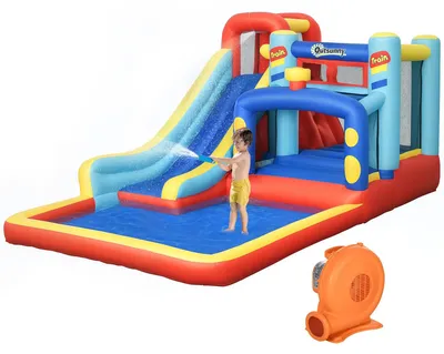 Image de Château gonflable pour enfants - Avec soufflerie - 435 x 245 x 200 cm - Tissu Oxford - Pour l'extérieur - 3 à 6 ans - Multicolore