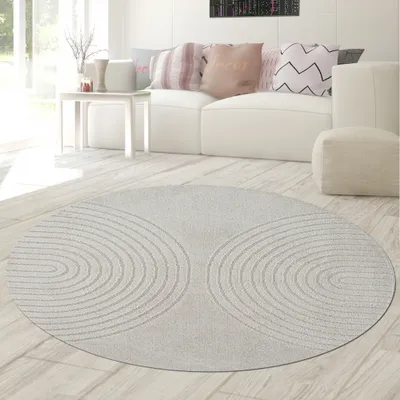 Produktbild von Wohnzimmer Schlafzimmer Teppich elegant mit einfachem Bogenmuster in Grau Größe - 120 cm Rund