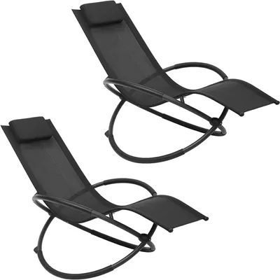 Produktbild von WOLTU 2er Set Gartenliege Schwingliege Sonnenliege Relaxliege Liegestuhl, klappbar, bis 160KG belastbar, Textilenbezug Farbe: schwarz