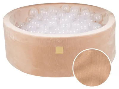 Image de MeowBaby® Piscine ronde à balles 7cm pour un enfant, 90x30cm/200 balles, velours côtelé, sable : transparent