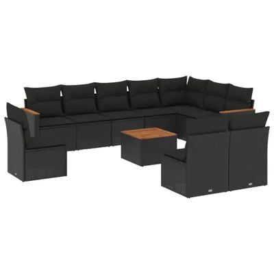 Produktbild von vidaXL 11-tlg. Garten-Sofagarnitur mit Kissen Schwarz Poly Rattan