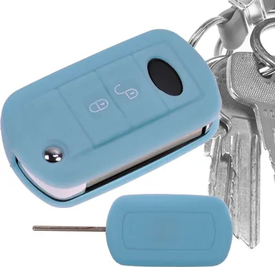 Produktbild von Auto Schlüssel Hülle Silikon Schutz Cover Fluoreszierend Blau kompatibel mit Land Rover Range Rover Sport LS Dicsovery III 2 Tasten Klappschlüssel