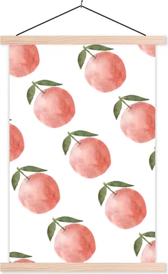 Produktbild von MuchoWow® Textilposter Obst - Äpfel - Weiß 60x90 cm mit holzfarbenen Rahmen - Textil