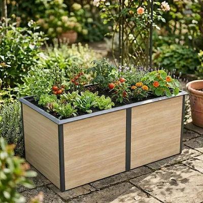 Produktbild von Hochbeet Design Gemüsebeet Pflanzbeet 200x100x77cm mit Schneckenkante Holz-Optik