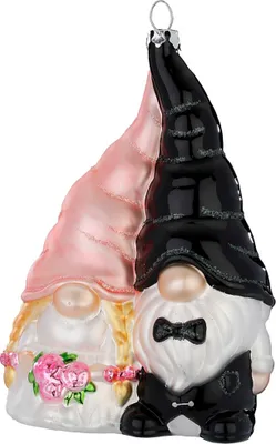 Produktbild von Christbaumschmuck Hochzeitswichtel Figur 12,5cm Glas Rosa / Schwarz