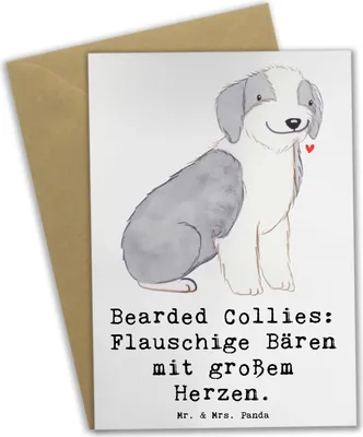 Produktbild von Mr. & Mrs. Panda Grußkarte Bearded Collie Bärenherz - Weiß - Geschenk, Treue, osterkarten, Hunderassen Pflege, dankeskarten, weihnachtskarten, einladungskarten, Charmant