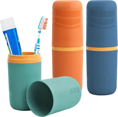 Immagine prodotto di Set di bicchieri per il dentifricio, composto da 3 pezzi, in plastica, portatile, ideale per i viaggi