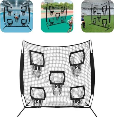Produktbild von Trainingsnetz – 213 x 213 cm. Freistehendes Sportnetz mit 5 Zieltaschen für Rugby und Ballspiele im Garten