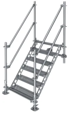 Produktbild von Bautreppe Außentreppe feuerverzinkt für mind. 1,15 m Höhenunterschied mit Wandbefestigung | höhenverstellbar