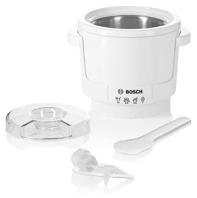 Produktbild von Bosch Eisbereiter MUZ5EB2, 550ml, selbstgemachtes Eis, Sorbet und Frozen Yoghurt, weiß, passend für Küchenmaschine Serie 4