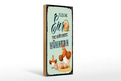 Produktbild von Holzschild Hinweis Frische Eier von glücklichen Hühnern, 27x10 cm, Holzschilder Spruch Hühner Tier  Ei