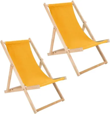 Produktbild von Liegestuhl 2er Set gelb klappbar aus Holz - Klappstuhl Klappliege Sonnenstuhl Strandstuhl Holzklappstuhl Sonnenstuhl Gartenliege
