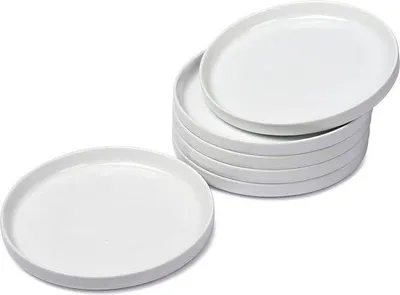 Produktbild von Famanu Dessertteller Set 6-teilig - Weiße Porzellanplatten mit erhöhtem Rand, Durchmesser 18 cm