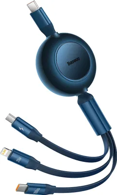 Produktbild von Baseus Bright Mirror 2 einziehbares Kabel 3in1 Kabel USB Typ C - Micro USB + Lightning + USB Typ C 3.5A 1.1m blau (CAMJ010203)