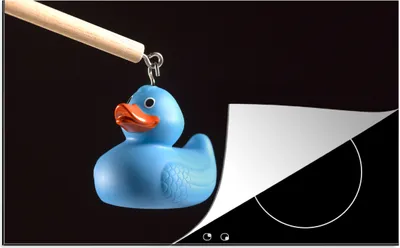 Produktbild von KitchenYeah© Herdabdeckplatte Blaue Bade-Ente auf schwarzem Hintergrund , 76x51cm, Küche Deko, Glaskeramikkochfeld Herdabdeckung, Abdeckplatte fùr Kochfeld