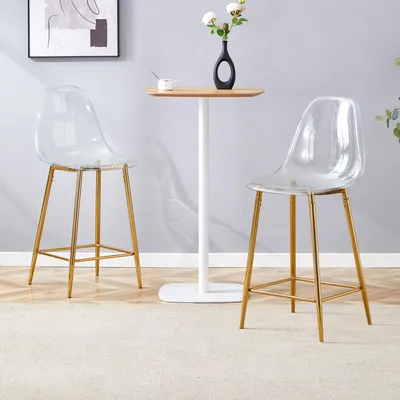 Imagen del producto de Juego de 2 taburetes, transparentes, con estructura de metal, diseño moderno, para cocina/bar/comedor (color dorado)