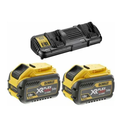Zdjęcie produktu dla DeWALT DCB132X2, Zestaw bateria i ładowarka, Litowo-jonowa (Li-Ion), 9 Ah, DeWalt, Czarny, Żółty, 10.8 - 54 V
