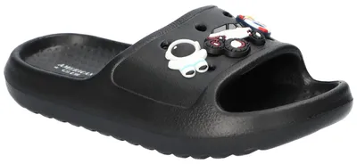 Produktbild von American Club NH202, Kinder EVA Pantoletten leichte Badeschuhe mit Ansteckern bequem, Schwarz 30/31