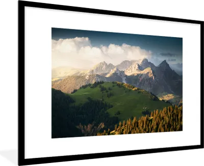 Produktbild von MuchoWow® Gerahmtes Poster Blick über die Schweizer Alpen 90x60 cm - Poster mit Schwarzem Bilderrahmen Wandposter Rahmen Foto Bilder - Wanddekoration - Fotos