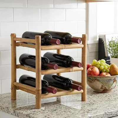Imagen del producto de Estantería para vinos, con dimensiones de 32,5 x 29,5 x 36 cm, fabricada en bambú