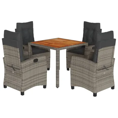 Produktbild von 5-tlg. Garten-Essgruppe mit Kissen Grau Poly Rattan
