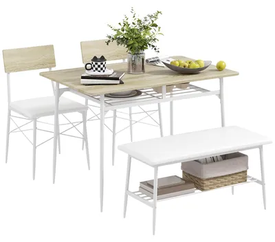 Immagine prodotto di Set da pranzo per 4 persone, composta da un tavolo, due sedie e una panca, con spazio contenitivo integrato