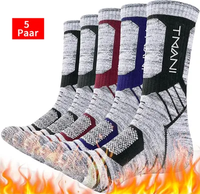 Produktbild von 5 Paar Socken Damen Herren Wärmesocken, Thermosocken aus 100% Baumwolle, Fußballsocken Sportsocken mit Anti-Rutsch-Streifen, Größe 39-42