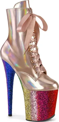Produktbild von FLAMINGO-1020HG Pleaser Plateaustiefeletten roségold Matt regenbogen Glitter
