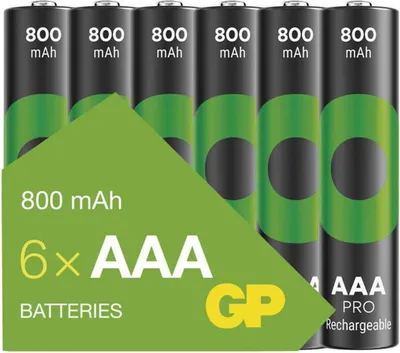 Obrázok produktu pre GP Batteries ReCyko Pro B2618V, 800 mAh, Nikel-Metal Hydrid (nimh), AAA, 1,2 V, Čierna, Zelená, 6 kusov