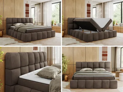 Produktbild von MKS MEBLE Boxspringbett, Doppelbett NIRA mit dekorativem Kopfteil, Multipocket-Matratze und Topper, Polsterbett mit Bettkästen - 180 x 200 cm - H3 - Braun Velvet
