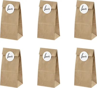 Produktbild von 6 braune Geschenktüten, mit Stickern Love