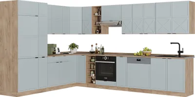 Produktbild von Eckküche Vicco Fame-Line Hellblau-grau/Goldkraft Eiche 347 x 46 cm ohne Arbeitsplatte, Model 51209