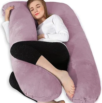 Obrázek produktu pro Polštář pro těhotné Famanu XXL – Odnímatelný a pratelné potah – U-tvar – Výplň ze 100% bavlny – 140 x 70 cm – Fialová