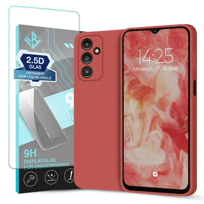 Produktbild von Hülle für Samsung Galaxy A14 5G mit 9H Displayglas Displayschutz Case Cover Bumper Smartphone Softgrip Schutzhülle Farbe: Rot