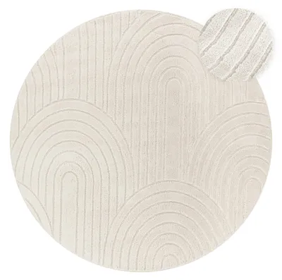 Produktbild von Teppich Wohnzimmer Hochflor Weich Uni Skandinavisch Boho Motiv Regenbogen Creme Grösse 160 cm Rund