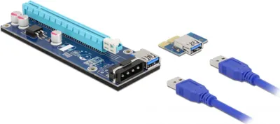 Produktbild von DeLOCK Riser Karte PCI Express x1 zu x16 mit 60 cm USB Kabel, PCIe, PCIe, USB 3.2 Gen 1 (3.1 Gen 1), Schwarz, Blau, Grau, PC, 0,8 Gbit/s, 128,2 mm