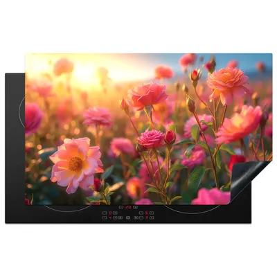 Produktbild von KitchenYeah© Herdabdeckplatte Rosen - Blumen - Rosa , 83x51cm, Küche Deko, Glaskeramikkochfeld Herdabdeckung, Abdeckplatte fùr Kochfeld