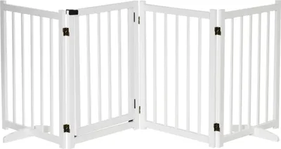 Produktbild von Hundegitter - Faltbares 4-teiliges Absperrgitter mit Tür - Holz - 237,5 x 36 x 80 cm - Für mittelgroße Hunde - Weiß