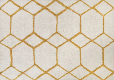 Zdjęcie produktu dla BELIANI Dywan biały z żółtym bawełniany 160 x 230 cm geometryczny wzór prostokątny styl boho do salonu sypialni