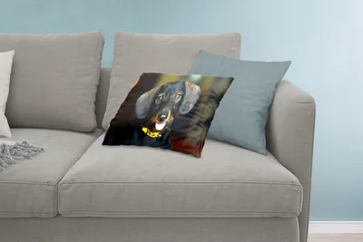 Produktbild von MuchoWow® Zierkissen Sofakissen Wohnzimmer Dekokissen 60x40 cm Niedlicher schwarzer Dachshund - Kopfkissen - Polster mit Foto
