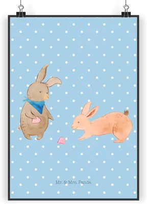 Produktbild von Mr. & Mrs. Panda Bild Hasen Muschel DIN A3 - Blau Pastell - Geschenk, Wandbild, wanddeko, BFF, Muttertag, drucke, Plakat, Kunstdruck, Muscheln, Strand, Meer, Ferien