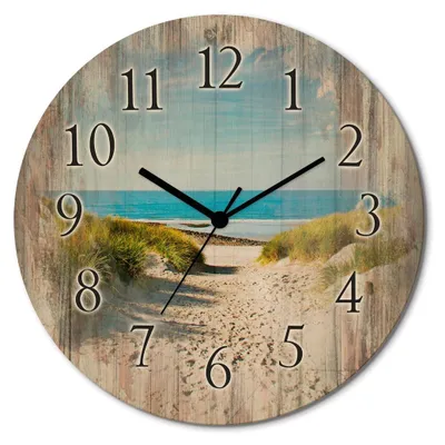 Produktbild von ARTland Holz Wanduhr Quarzuhr - schwarzer Zeiger Strand mit Sanddünen und Weg zur See Größe: 30x30 cm