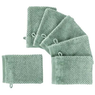 Produktbild von Pure Label 6-TLG Waschhandschuh Waschlappen Set mit Anhängeschlaufe aus 100% Baumwolle, saugstarkund weich | 6 Waschlappen 16x21cm, Grün - Salbei