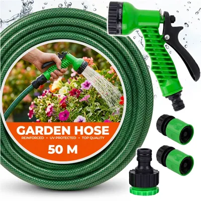 Produktbild von Gartenschlauch-Set Mit Spritzpistole Und Anschlüssen Green Line 1/2" Aus Gummi, 3-Lagig, 50 M