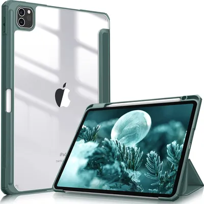 Produktbild von Fintie Hybrid Hülle für iPad Pro 11 2022/2021 (3./4. Generation) mit Stifthalter - Stoßfeste Schutzhülle mit transparenter Hartschale auf der Rückseite für iPad Pro 11 2020/2018, Dunkelgrün