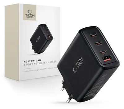 Obrázok produktu pre Tech-Protect Nc120W-Gan 4-portová sieťová nabíjačka PD 120 W / QC 3.0, čierna