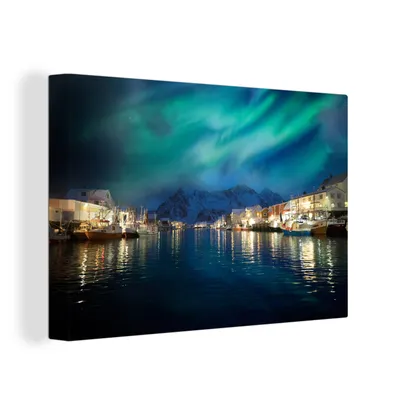 Produktbild von OneMillionCanvasses® - Leinwandbilder - 150x100 cm, Nordlichter - Norwegen - Berg, Wandbilder Kunstdruck Wanddekoration