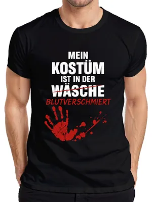 Produktbild von Mein Kostüm blutverschmiert Halloween Horror Zombie Handabdruck Herren T-Shirt, Schwarz, 3XL