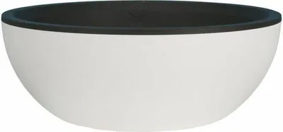 A white bowl with a black rim, shown from the side.