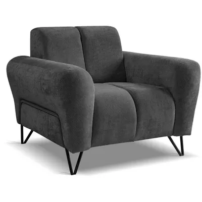 Produktbild von Sessel VOLARE - Klassische Sessel - Moderner Polstersessel - Chenille Storm in Graphit, dekorative schwarze Metallbeine